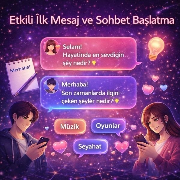 Litmatch uygulamasında etkili ilk mesaj ve sohbet başlatma örneklerini gösteren görsel