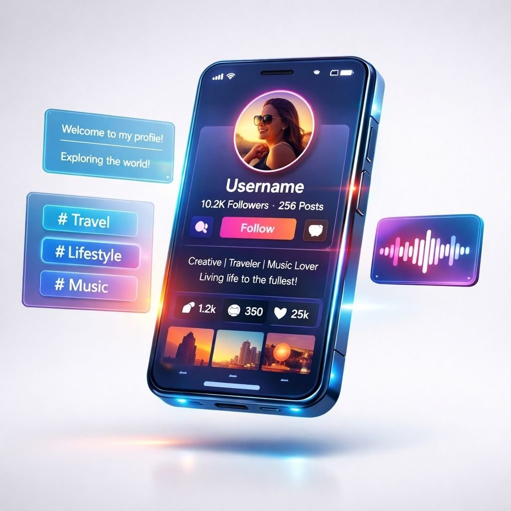 Litmatch profil optimizasyonu için ilgi alanları etiketleri ve özellikleri gösteren dijital telefon arayüzü.